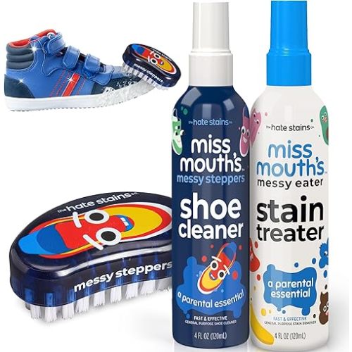 Miss Mouth's Messy Eater Stain Treater and Messy Steppers Shoe Cleaner Magic Duo and Shoe Cleaning Brush