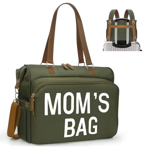 Pripher Mom‘s Diaper Bag 4 in 1 Diaper Baby Tote, Hospital Bag for Labor & Delivery, Large Waterproof Baby Travel Weekender with 3 Insulated Pockets,Olive Green