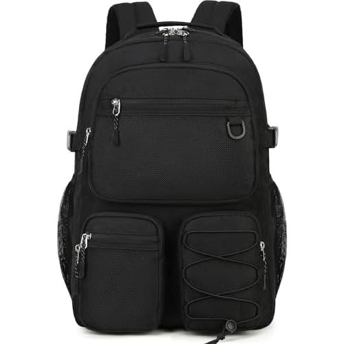 Lohol Water Resistant Daypack with Mulitiple Pockets for School Travel Outdoor College, 15.6 inch Laptop Backpack for Men and Women (Black)