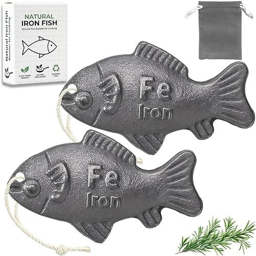 Iron Fish for Cooking, Reusable Natural Sources of Iron Ingot for Daily Iron Supplement, Food Safe Iron Booster for Water & Meals, Healthy Gift for Family 2 Pack