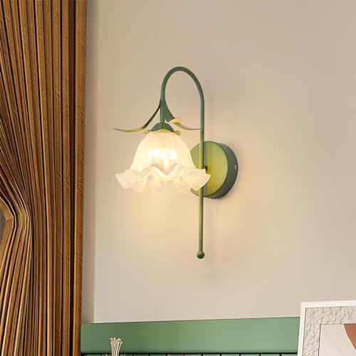 DJAMEL Modern Flower Wall Sconce Elegant Green Wall Light Creative Metal Lampbody with Acrylic Flower Beside Lamp for Bedroom Kitchen Island Entryway Living Room