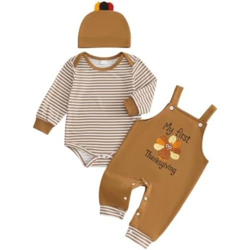 My First Thanksgiving Baby Boy Outfit Romper Turkey Overall Set