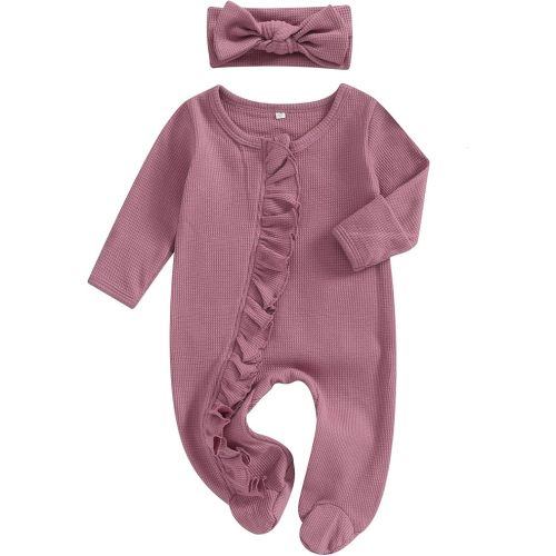 Newborn Baby Girl Fall Winter Outfits Clothes Knit Jumpsuit Ruffle Romper Newborn Coming Home Outfit for Baby Girl