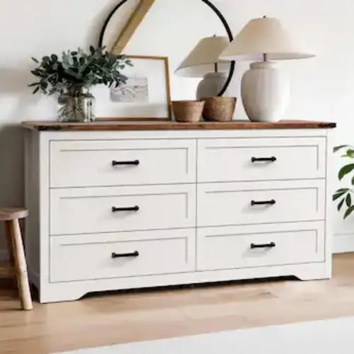 Koligey - 6-Drawer Dresser 54"W Double Dresser With Rustic Top Panel - White