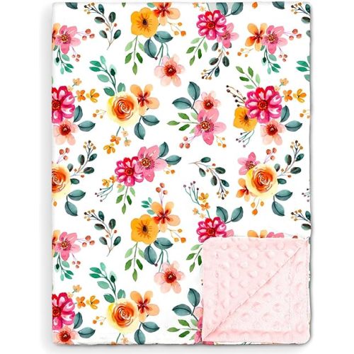 Nialnant Floral Baby Blankets for Girls, Super Soft Plush Baby Girl Blanket, Double Layer Dotted Backing Toddler Blanket, Machine Washable Newborn Blankets Nursery Decor