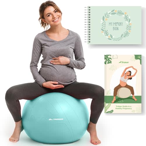 Trideer Pregnancy Birthing Ball - 1.7mm Extra Thick Yoga Ball for Maternity, Labor, Exercise, Physio, Recovery - Guide & Baby Memory Book Included - 440LB Anti-Burst & Non-Slip Stability