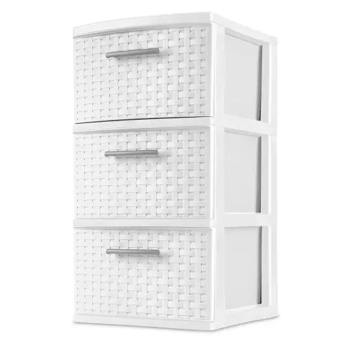 3 Drawer Weave Tower, White