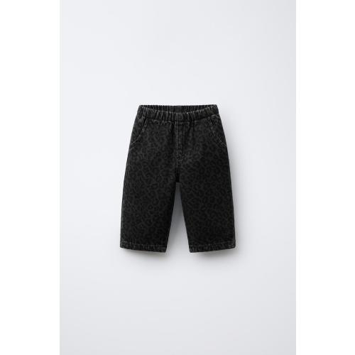 ANIMAL PRINT BAGGY DENIM PANTS - Black | ZARA United States