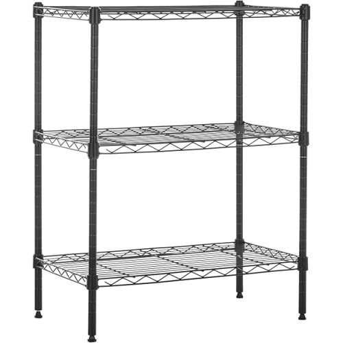 Amazon Basics 3-Shelf Adjustable Heavy Duty Steel Wire Rack Storage Shelving Organizer with Storage Space, Versatility and Ease of Use for Kitchen, Garage, 23.2" L x 13.4" W x 30" H, Black