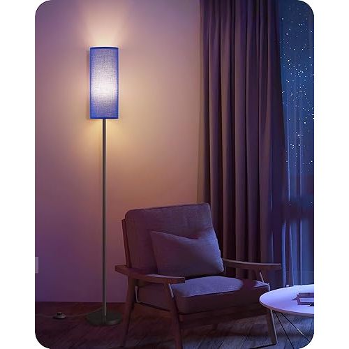 Dimmable Blue Floor Lamp for Living Room with Remote and Foot Switch, Corner Floor Lamp for Bedroom, 64.4" Standing Tall Lamp, 10W 900LM Bulb Included, 3000K-6500K, Linen Shade, FCC Listed U06LD05W1