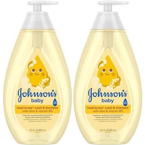 Johnson's Head-to-Toe Gentle Tear-Free Baby & Newborn Wash & Shampoo, Sulfate-, Paraben- Phthalate- & Dye-Free, Hypoallergenic Wash for Sensitive Skin & Hair, 27.1 fl. Oz (Pack of 2)