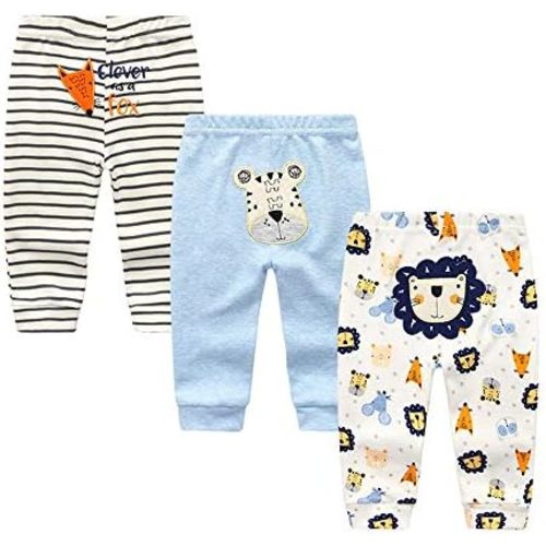 3m Unisex Newborn Baby Cotton 4-Pack Pants Embroidery Pringting Casual Leggings 0-24 Months for Boys and Girls
