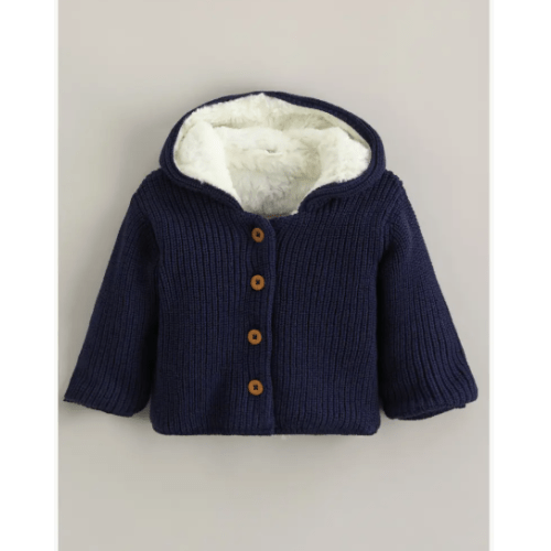 Hooded Cotton Cardigan with Faux Fur Lining