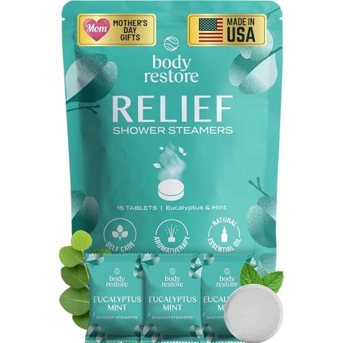 Body Restore Shower Steamers Aromatherapy 15 Pack – Mothers Day Gifts for Mom, Spa Gifts for Women, Relaxation Stress Relief Self Care – Premium Eucalyptus Essential Oil Tablets