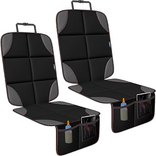 2 Pack Car Seat Protector for Child Car Seat/Pets,Waterproof Non-Slip 600D Polyester Seat Protector Under Baby Seat, Car Seat Cover with Storage Pockets–Durable Easy to Clean-Universal Size