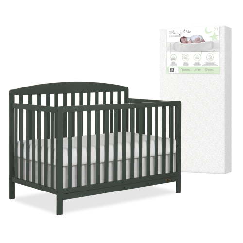 Nursery Bundle, Dream On Me Odelle 5 in 1 Crib in Forest Green and Crib & Toddler Mattress Bundle