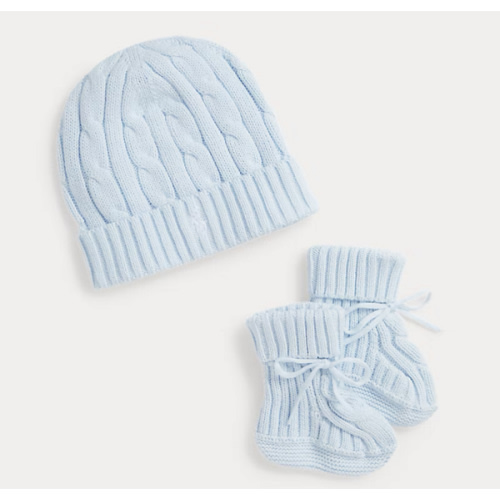Cable-Knit Cotton Beanie & Bootie Set