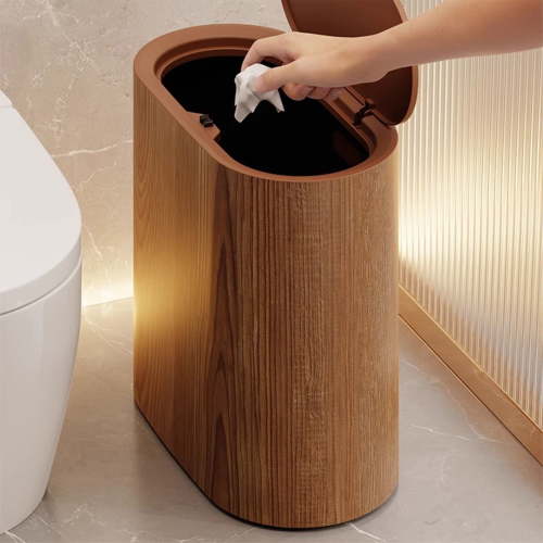 IMossad Press Top Flip Lid Trash Can - Plastic Space-Saving Garbage Bin for Kitchen, Bathroom, Dining Room and Narrow Spaces