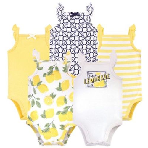 Touched by Nature Baby Girl Organic Cotton Bodysuits 5pk, Lemon Tree, 3-6 Months