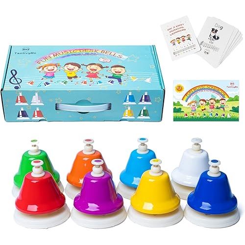 Desk Bells, Rainbow Diatonic Hand Bells for Kids with 17 Songbook & Musical Flash Cards, Toddler Preschool Musical Learning Toys, Boys & Girls Birthday Gift