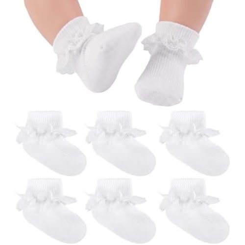 Baby Girl Ruffle Socks Non Slip Grips Cute Cotton Lace Ankle Pageant Dress Socks Newborn Infant Preemie 0-3 Months