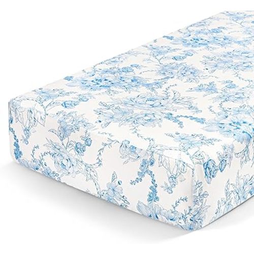 DILIMI Fitted Crib Sheets for Baby Boys and Girls, Ultra-Soft Breathable Baby Crib Sheet Fits Standard Crib and Toddler Mattress, Blue Floral