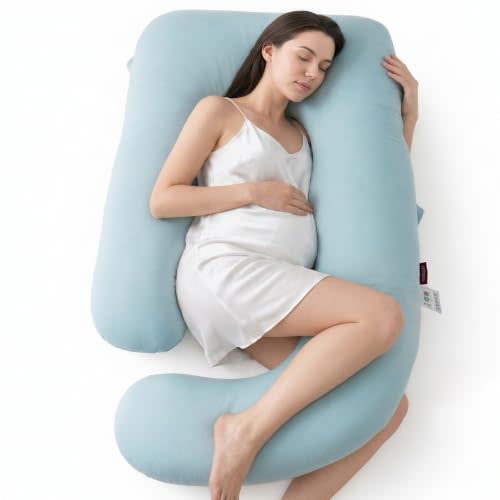 Momcozy Pregnancy Pillow for Sleeping - U Shaped Full Body Maternity Pillow | Removable Cooling Cover, Support for Back, Legs, Belly, Hips for Pregnant Women, Side Sleeper, 57 Inch, Blue