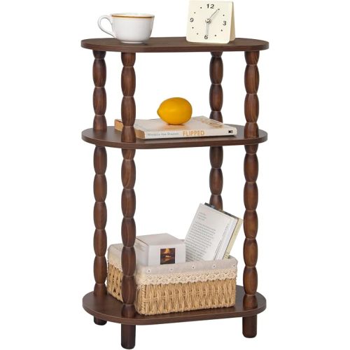 MaxSmeo Small Side Table, 3-Tier Narrow Small End Table with Storage, Skinny Bedside Table Nightstand, Bedrooms, Living Room (Walnut Brown)