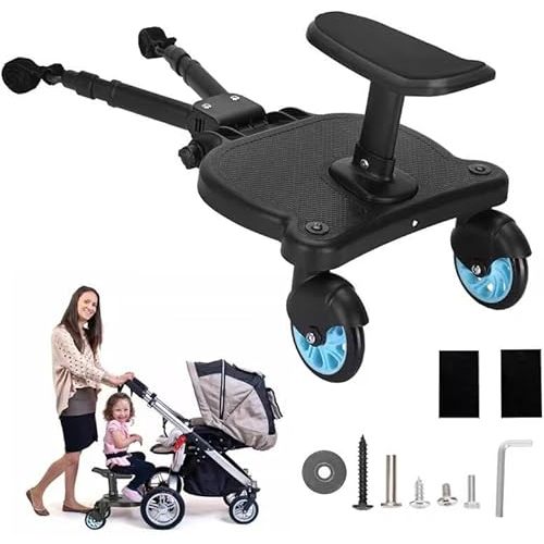 Universal 2in1 Stroller Ride Board with Removable Seat, Stand-Sit Dual Purpose, Fits Most Strollers, Accommodates Children up to 55 lbs, Universal Stroller Board (Blue)