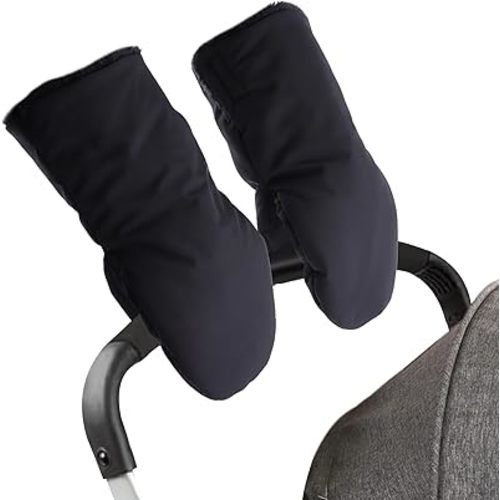 Zsedrut Stroller Gloves Universal Winter Anti-Freeze Stroller Mittens Water Repellent Hand Warmer Muff Fleece Lined,Winter Stroller Accessories (Black-2)