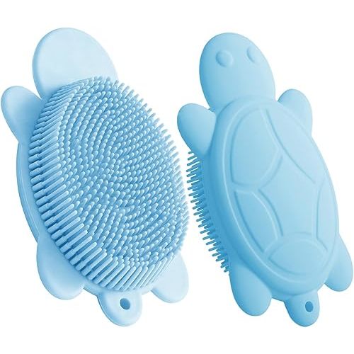 JSYUTYUZ Baby Shower Brush,Kids Silicone Body and Back Exfoliating Mitt - Soft Bristles, Gentle Exfoliation, Cute Turtle Design Makes Children Love Bathing(Wathet)