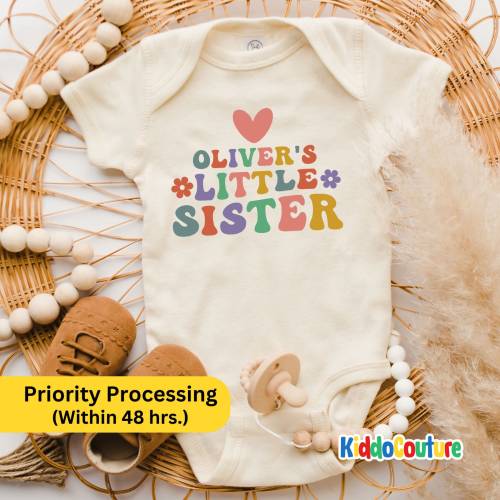 Little Baby Sister Onesie®, Personalized Baby Sister Onesie®, Retro Baby Sister Onesie® Gift, Retro Baby Sister Body Suit, KC-DG190