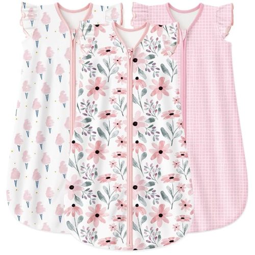 Yoofoss Baby Sleep Sack 0-6 Months Baby Wearable Blanket 100% Organic Cotton 2-Way Zipper TOG 0.5 Toddler Sleeping Sack 3 Pack, Lightweight Sleep Sacks for Babies(Small)
