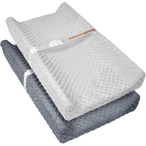 2 Pack Baby Changing Pad Covers, Super Soft Plush Dot Diaper Changing Table Covers Fit 32x16 Inch Changing Table Pad