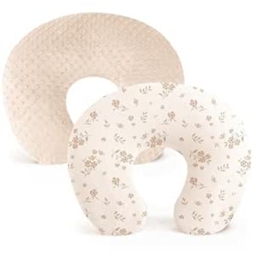 Konssy 2 Pack Nursing Pillow Covers, Soft and Comfortable Nursing Cover for Breastfeeding Pillows, Pillow Slipcover for Baby Girls Boys Newborn(Brown, Blossom)