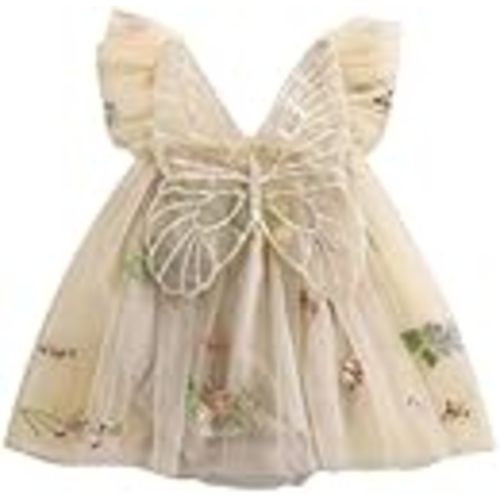 Little Girls Embroidery Flower Tulle Mesh Butterfly Dress with Wings | A-line Flutter Sleeve Pleated Mesh Tulle Dress Holiday Party Princess Birthday Fairy Dress for Toddler Little Girl 1-6Years