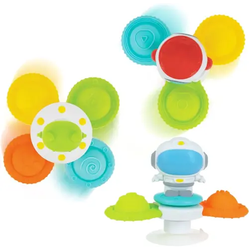 Nuby Suction Spinner Toys with Spinning Poppers – 3 Pack Baby Fidget Toys for High Chair & Bath, Space Theme, 12m+
