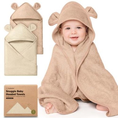 KeaBabies 2pk Snuggle Baby Towels with Hood for Newborn Girls, Boys, Toddlers, Soft & Absorbent Hooded Baby Bath Towels ( Almond, Petite)