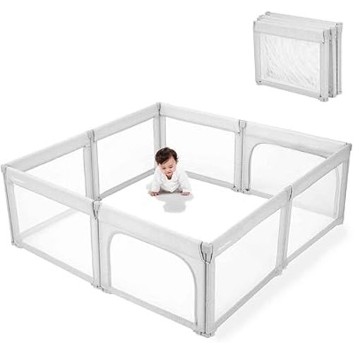 Dora dotey Light Grey Playpen for Babies and Toddlers, Foldable & Adjustable, 71x59x27 inches