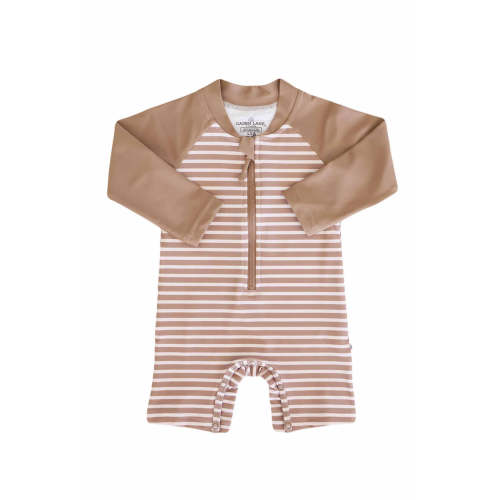 Long Sleeve Rash Guard Swim Romper Shortie | Sandy Stripes