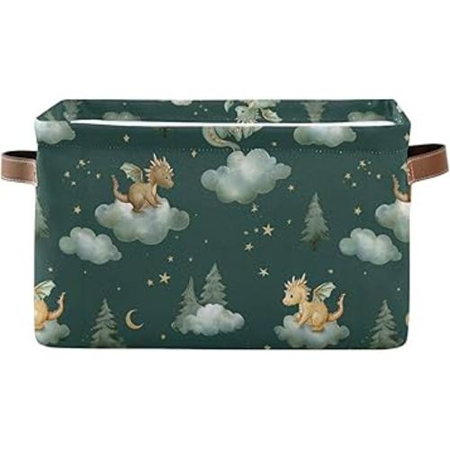 Pfrewn Storage Basket Bins Foldable Laundry Hamper Toy Dragon Baby Animals Retro Storage Bins Box Organizer for Home Boys Girls Office Closet Shelf Nursery Baskets,1 pcs