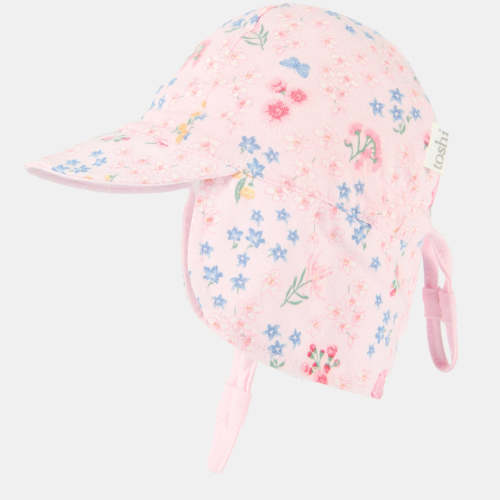 Baby Flap Cap Down Under Blossom | Pink Floral | UPF 50+ | Toshi