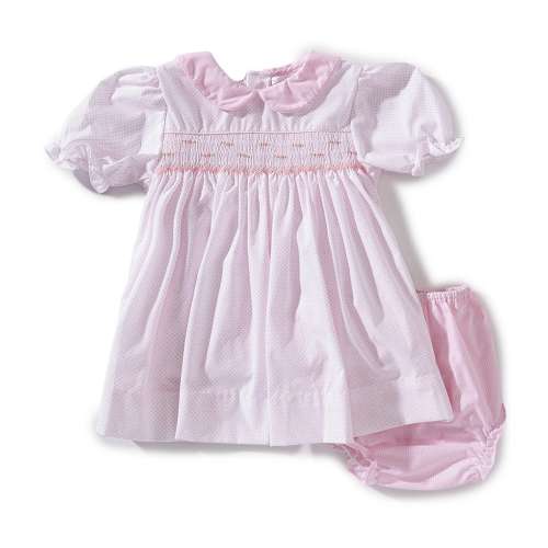 Petit Ami Baby Girls Short Sleeve Dotted Smocking & Matching Bloomers Dress Set