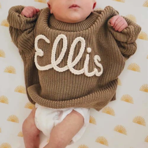 Personalized Baby Sweater, Custom Baby Name Sweater, Hand Embroidered Infant Sweater, Milestone Sweater Boy, Girl Newborn Sweater, Baby Gift