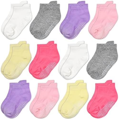 GRPSKCOS Non Slip Toddler Baby Socks 12 Pairs Anti Skid Ankle Socks for Girls Boys Grips Sock for 0-7 Years Children