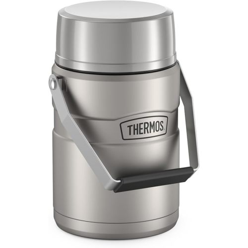 THERMOS Stainless King Vacuum-Insulated Food Jar with 2 Storage Container Inserts, 47 Ounce, Matte Stainless Steel