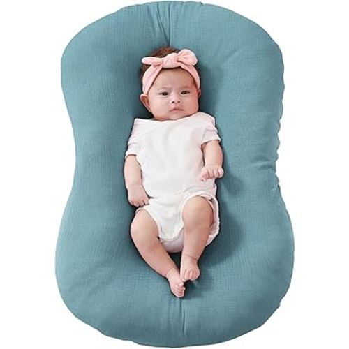 FUNUPUP Muslin Baby Lounger Cover Compatible with Snuggle Me Lounger, Infant Lounger Pillow Cover for Newborn, Removable Newborn Lounger Cover for Boys and Girls, Blue