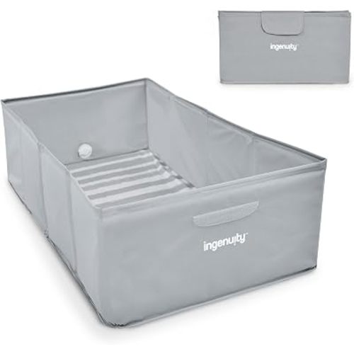 Ingenuity Tuckaway Toddler Folding Tub, Converts Shower to Tub, Folds to Store, Easy to Clean, No Assembly Required, Portable Baby Bathtub for Travel, 12M-5Y, Gray