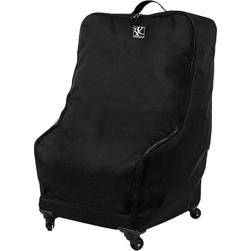 J.L. Childress Spinner Wheelie Padded Car Seat Bag- Travel Bag for Airplane, Fits Most Baby & Infant Car Seats, Boosters, & Carriers, Airport Accessories for Gate Check or Baggage Check- Deluxe, Black
