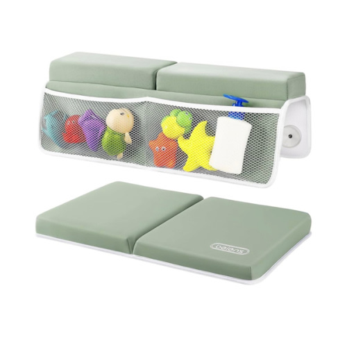 beiens Bath Kneeler and Elbow Rest Pad Set - 1.5'' Comfortable Thick Baby Bath Kneeler Pads, Quick Dry Soft Kneeling Pad for Baby Bath Time, Non-Slip Knee& Arm Support Bathtub Mat with Toys Organizer